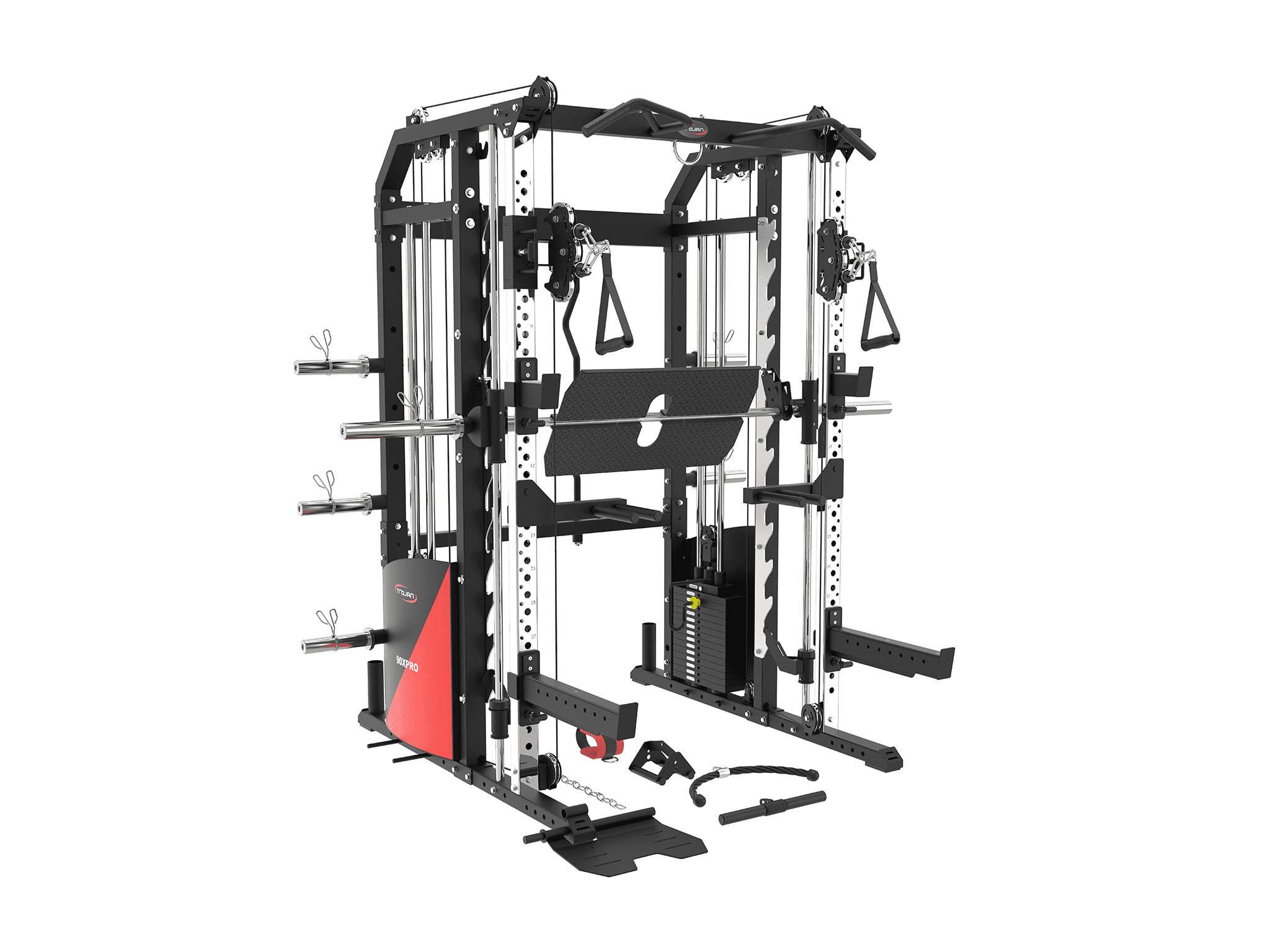 All in One Trainer 90XPRO Smith Functional Trainer 1:1 & 2:1 Cable Ratio + Leg Press + XTR Bench + Jammer Arms