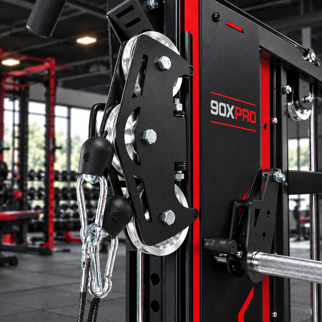 All in One Trainer 90XPRO Smith Functional Trainer 1:1 & 2:1 Cable Ratio + SX1 HD Bench