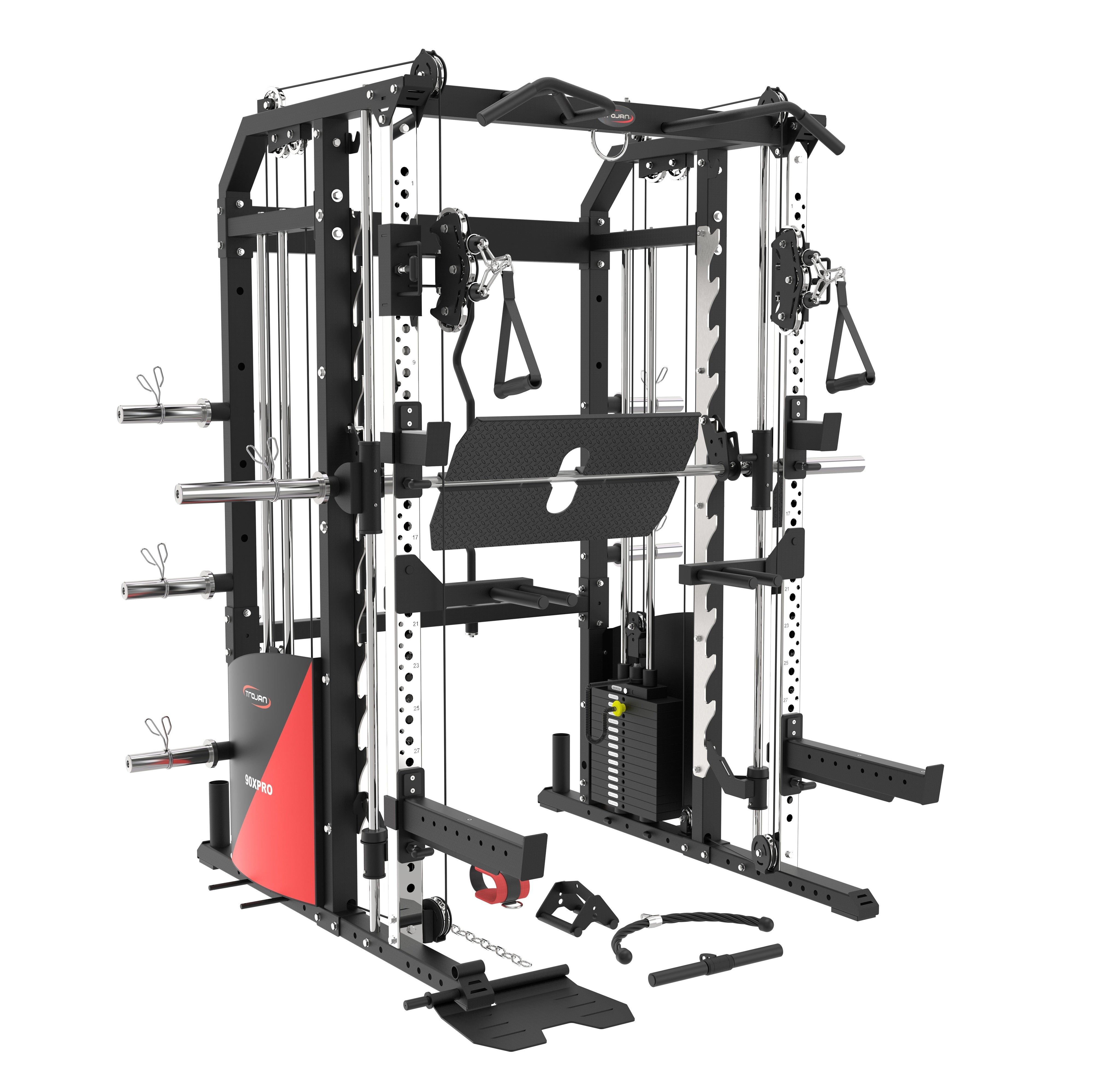 All in One Trainer 90XPRO Smith Functional Trainer 1:1 & 2:1 Cable Ratio + Leg Press NEW