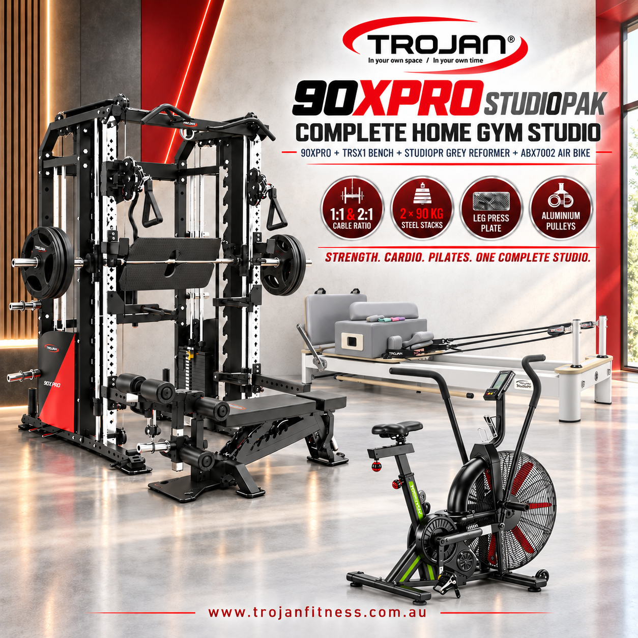 All in One Trainer 90XPRO Smith Functional Trainer 1:1 & 2:1 Cable Ratio StudioPak