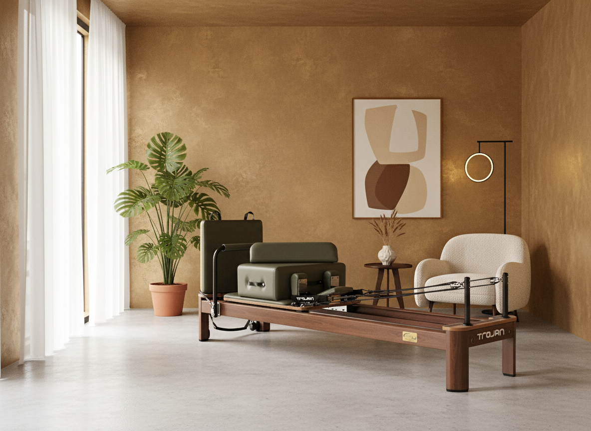 Premium Green Aluminum Pilates Reformer – Wood-Effect Surface