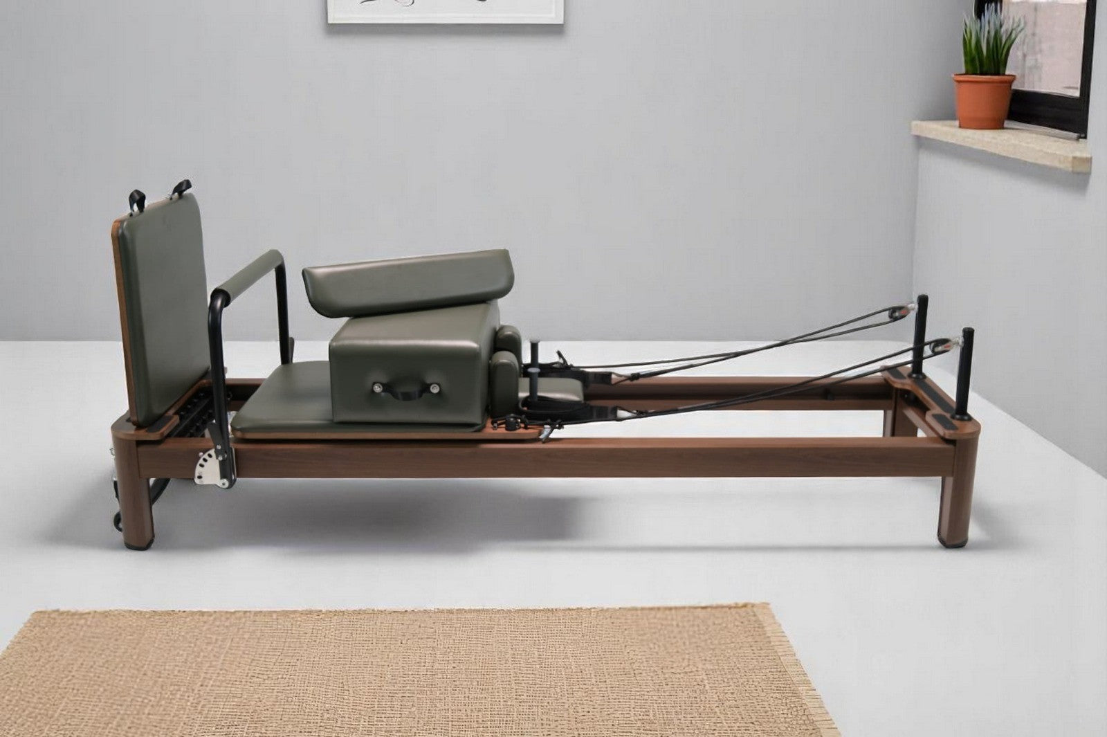 Premium Green Aluminum Pilates Reformer – Wood-Effect Surface Ex Display Model