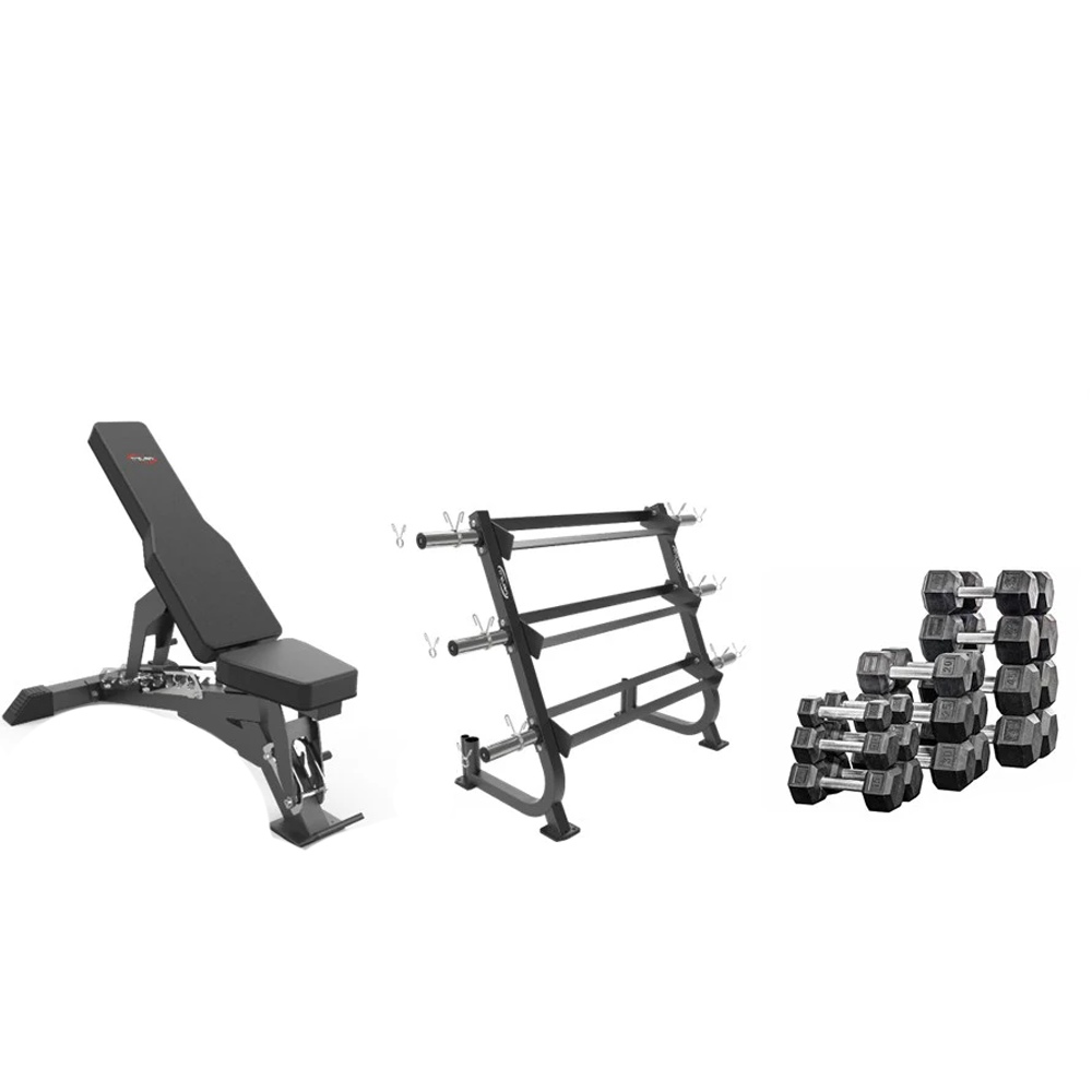 Bench & 565kg Hex Dumbbell Rack Package MAXYOURGAINS