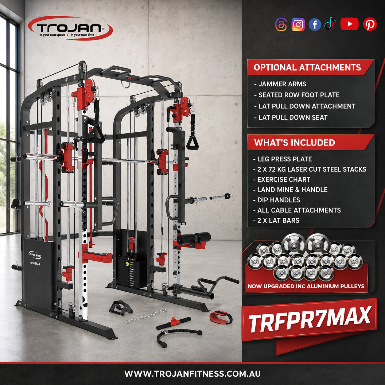 Smith Machine Functional Trainer FPR7MAX + 2 X 72 Kg Weight Stacks + Leg Press Attachment