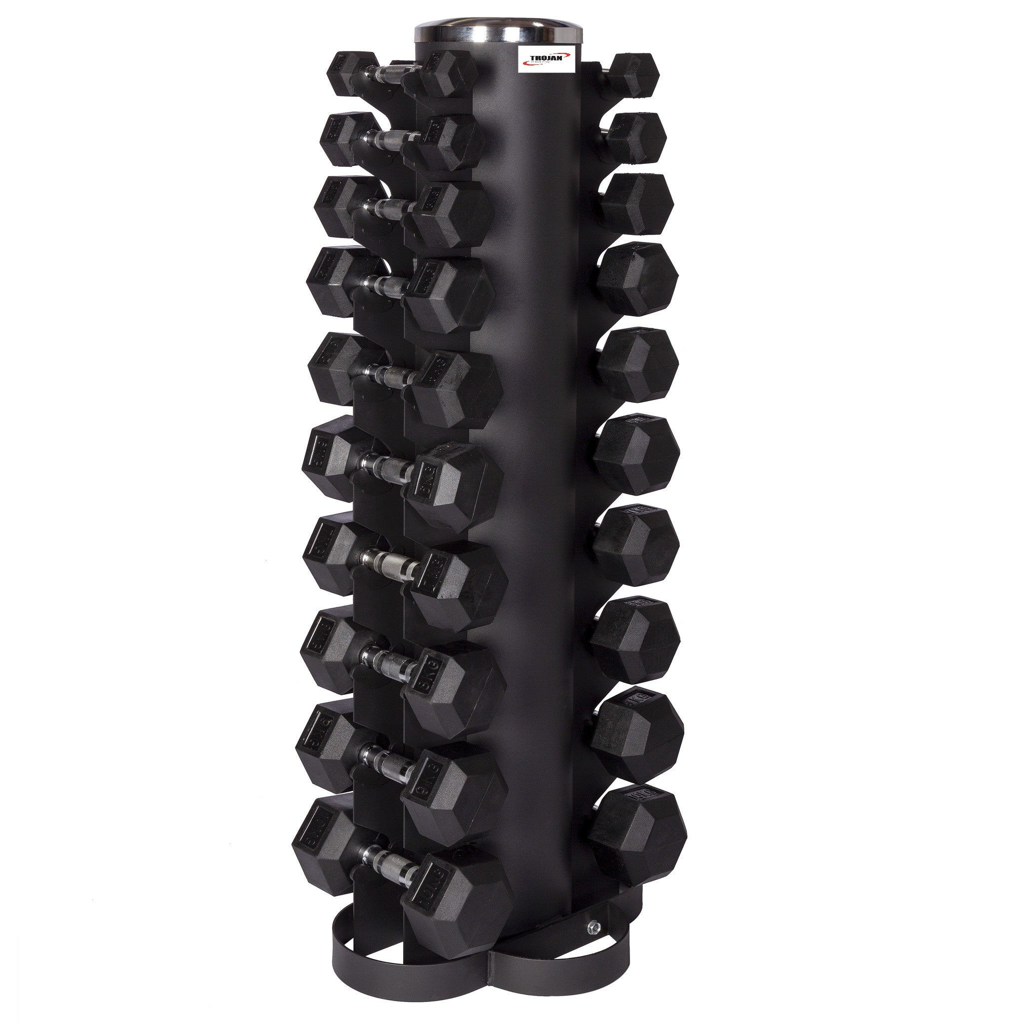 Vertical HEX Rubber Dumbbell Stand  + R/Hex Dumbbells 1 - 10 Kg