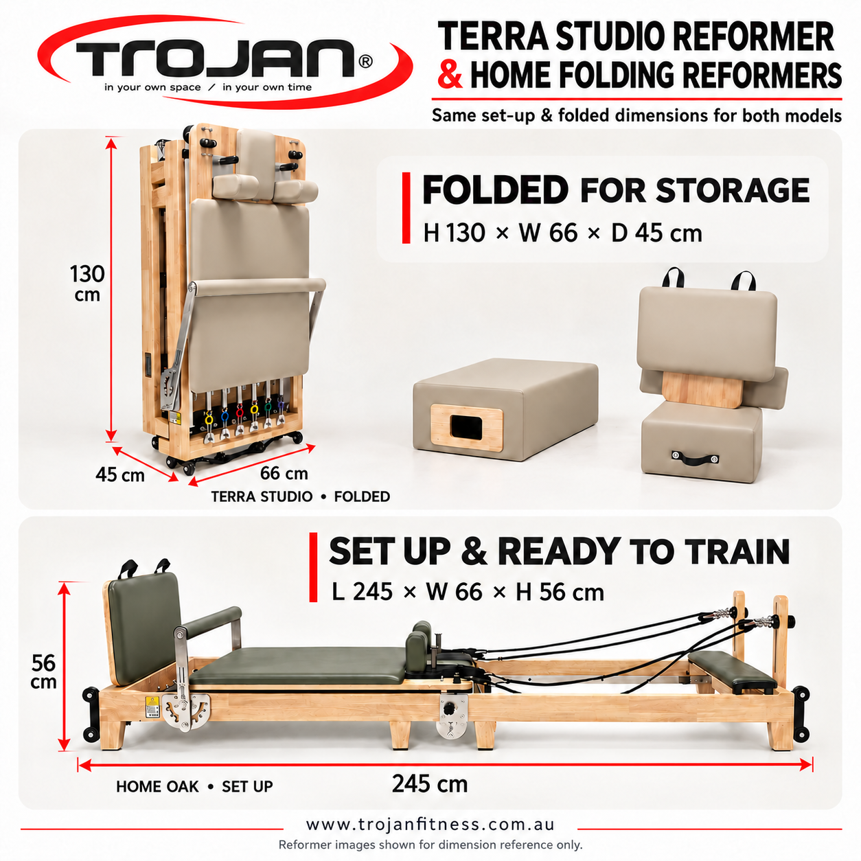 Trojan TERRA BEIJE Oak Folding Reformer Inc Box & Jump Board