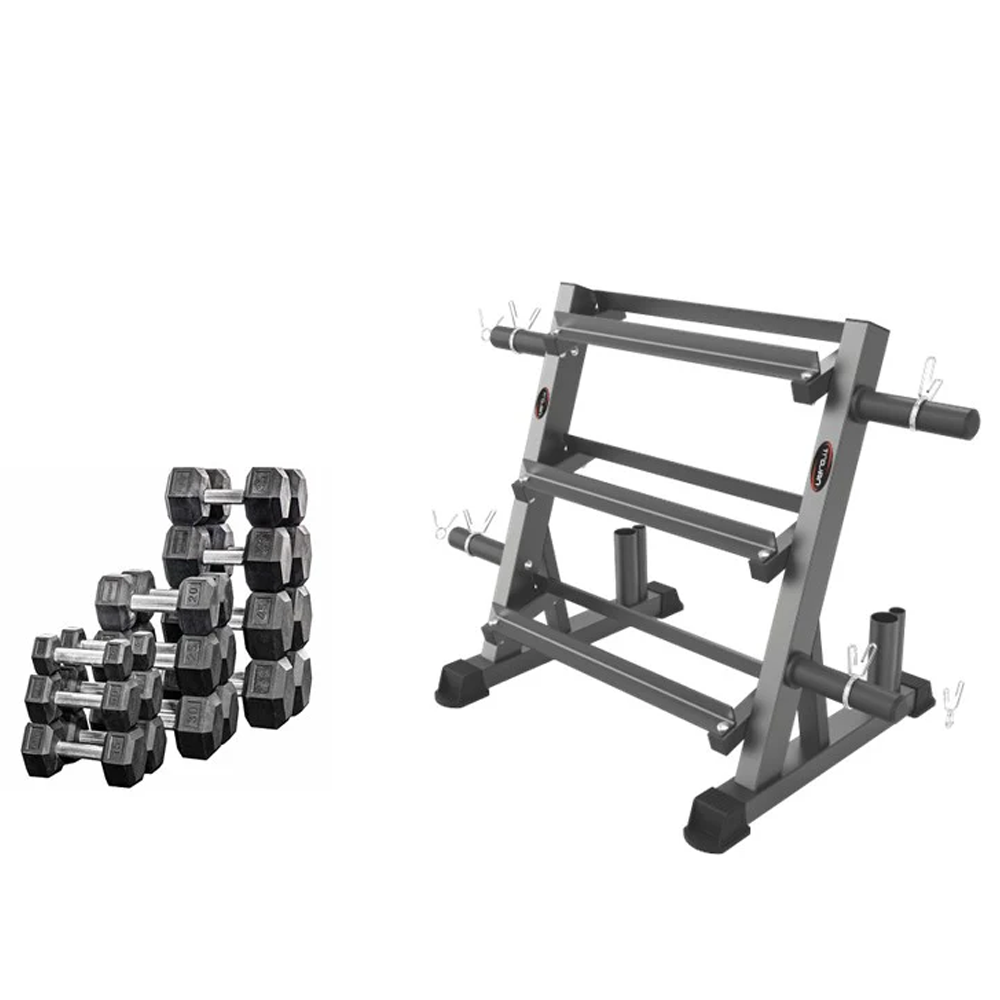 Dumbbell Rack 3 Tier + 260 Kg Rubber Hex Dumbbells