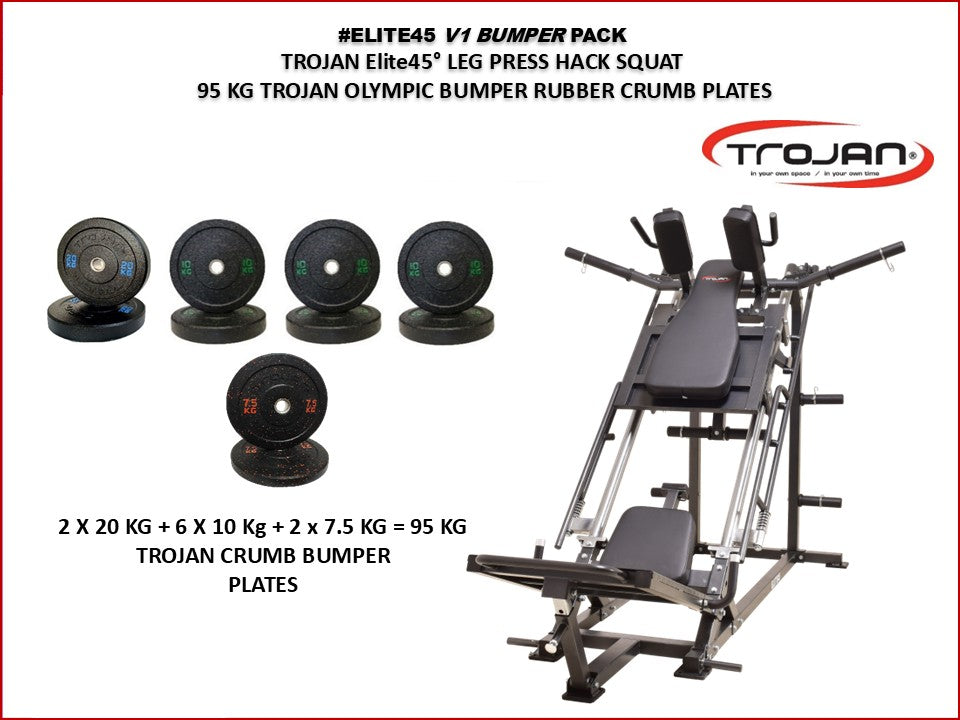 Elite V1 Dual Action 45° Degree Leg Press Hack Squat + 95 KG Hitemp Bumper Plates