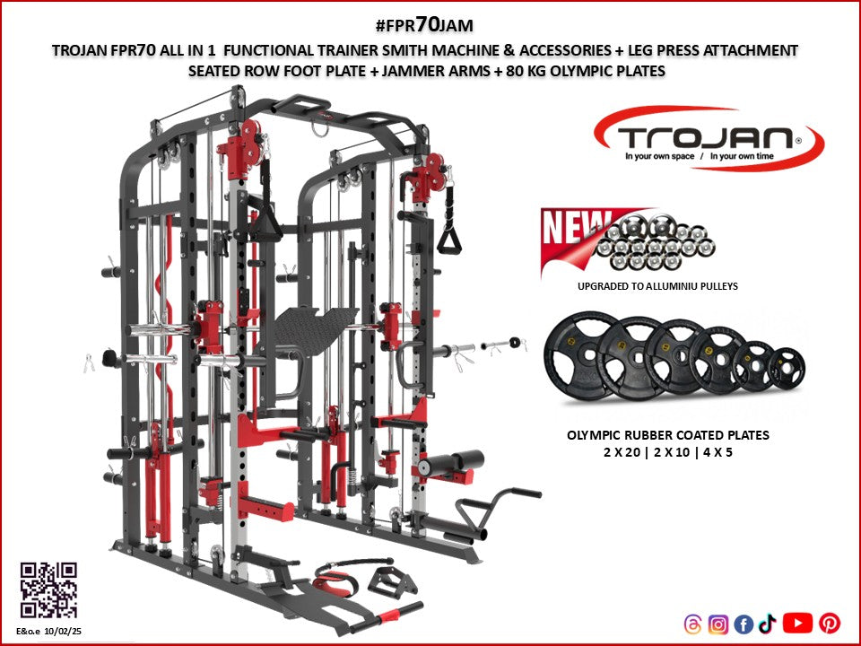 FPR70LP Functional Trainer Smith Rack + Leg Press + Jammer Arms + 80kg Plates