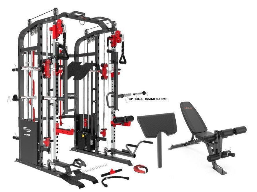 Smith Machine Functional Trainer FPR7MAX + 2 X 72 Kg Weight Stacks + Leg Press Attachment FID Bench & Leg Ext + Preacher