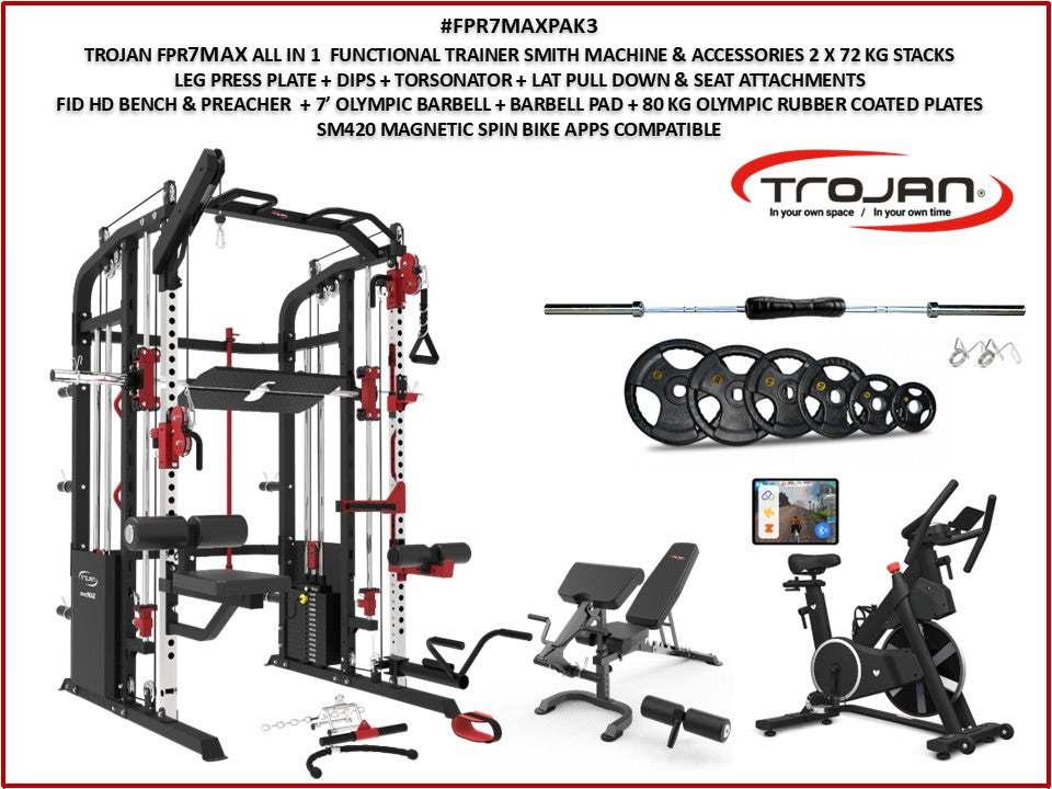Smith Machine Functional Trainer FPR7MAX + 2 X 72 Kg Weight Stacks + Leg Press Attachment PAK3