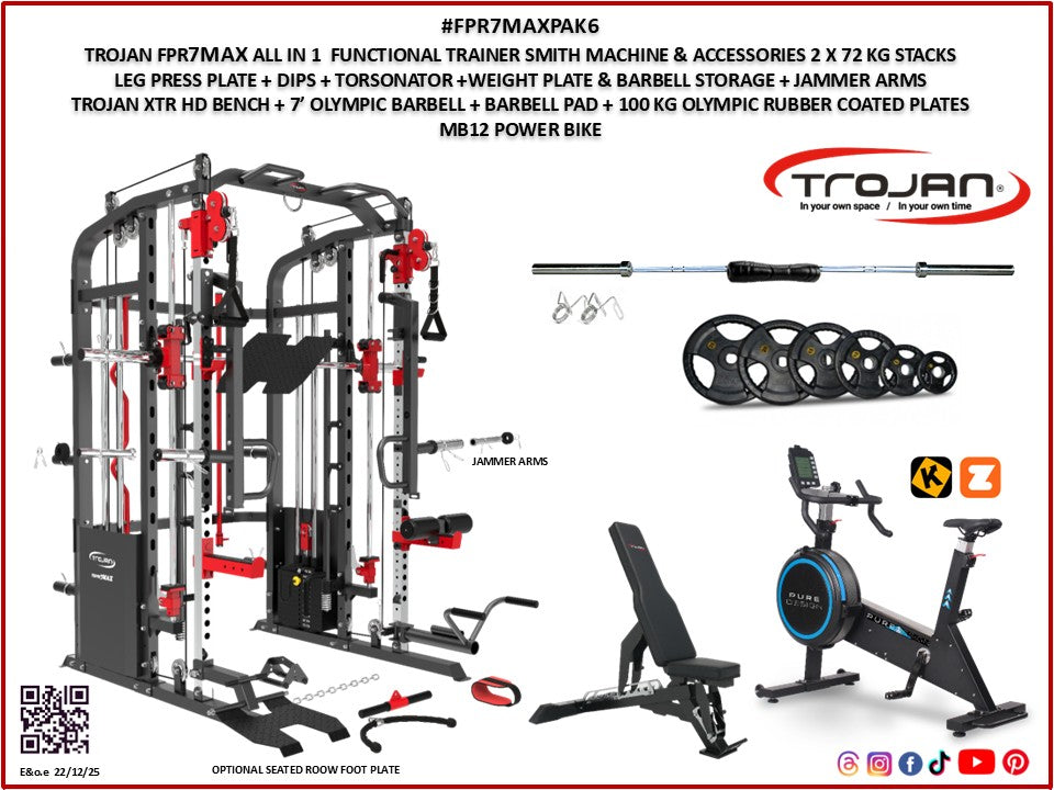 Smith Machine Functional Trainer FPR7MAX + 2 X 72 Kg Weight Stacks + Leg Press Attachment PAK6