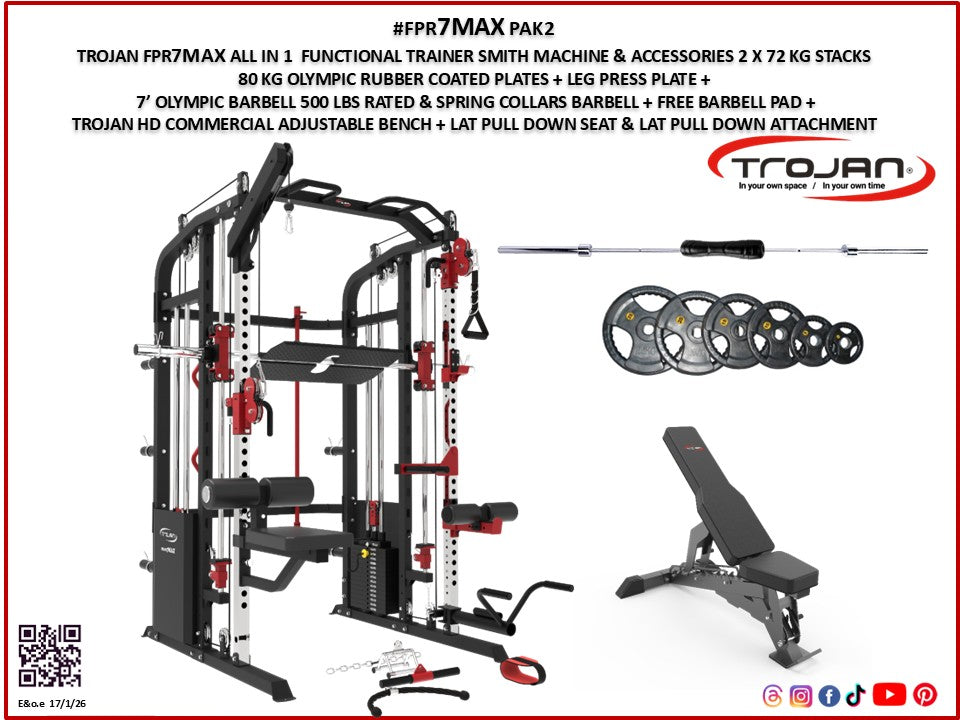 Smith Machine Functional Trainer FPR7MAX + 2 X 72 Kg Weight Stacks + Leg Press Attachment PAK2