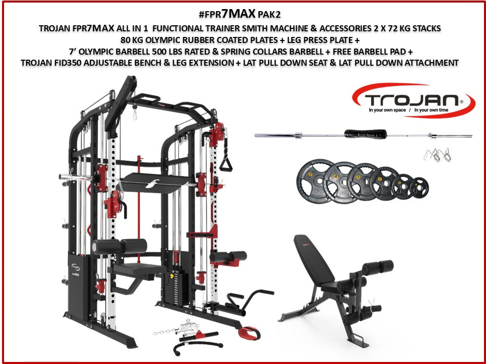 Smith Machine Functional Trainer FPR7MAX + 2 X 72 Kg Weight Stacks + Leg Press Attachment PAK2