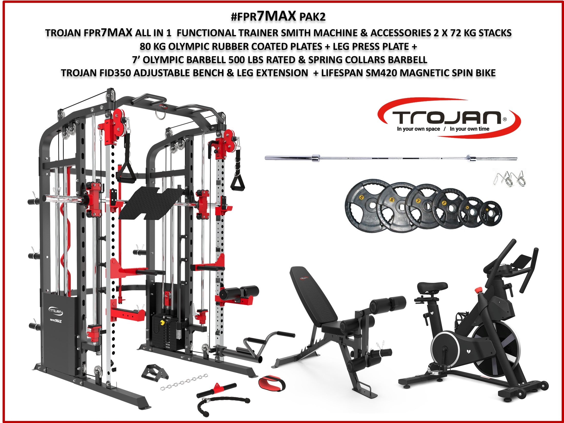 Smith Machine Functional Trainer FPR7MAX + 2 X 72 Kg Weight Stacks + Leg Press Attachment PAK2