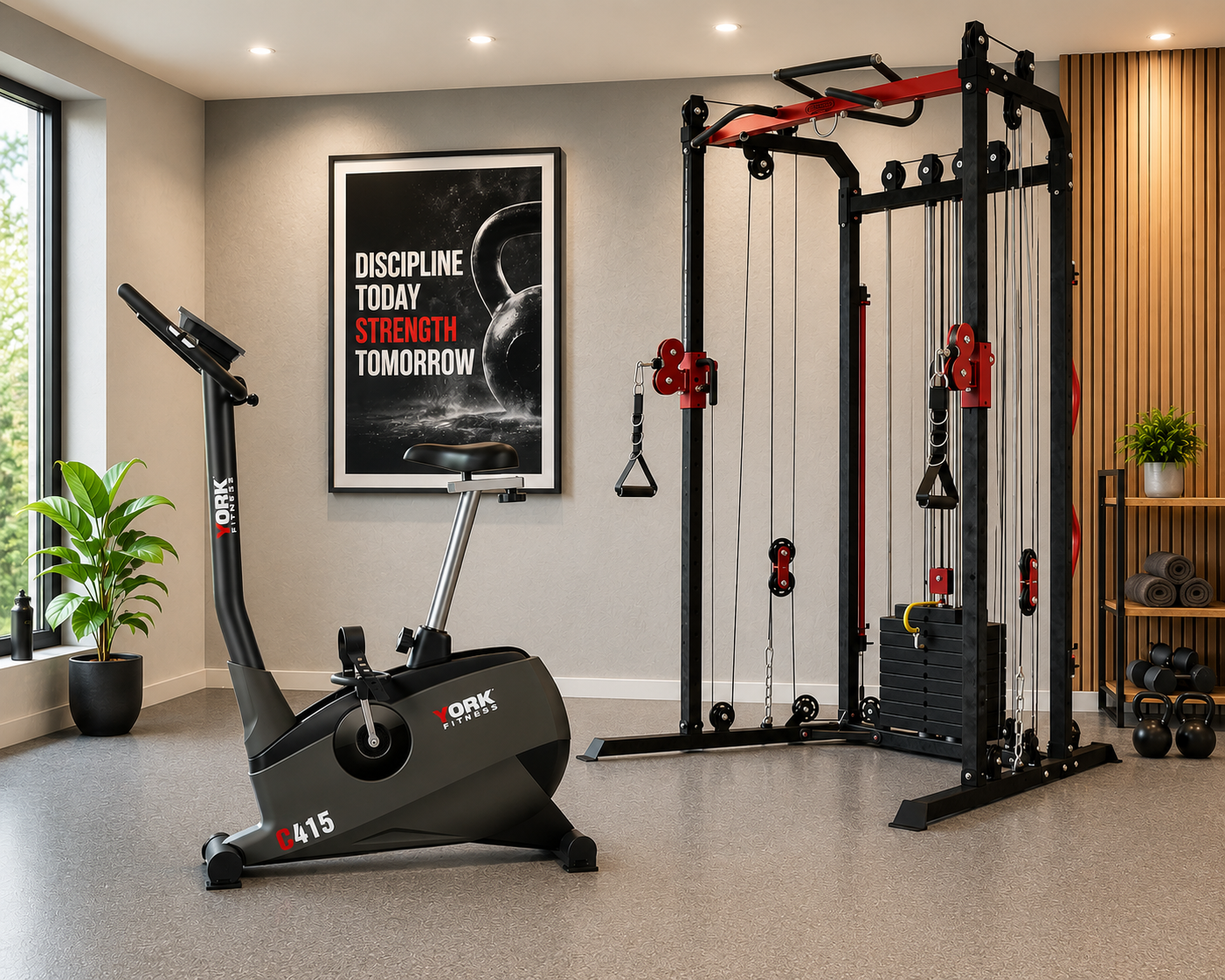 Functional Cable Cross Trainer 60 Kg Stack + C415 York Upright Bike