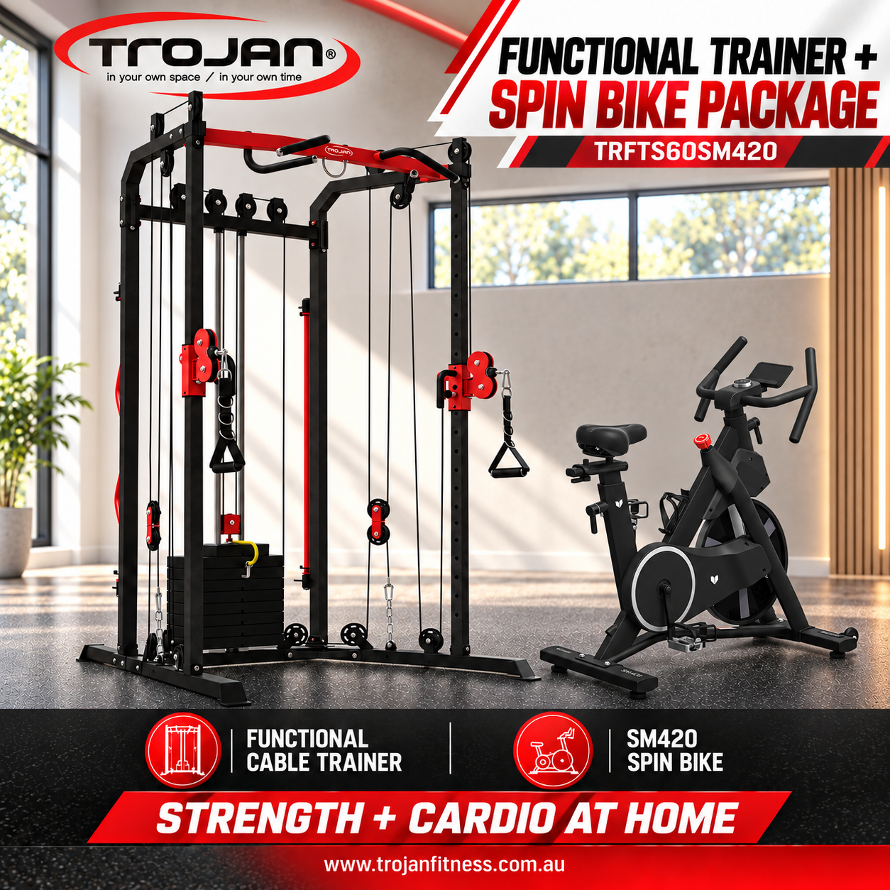 Functional Cable Cross Trainer 60 Kg Stack + SM 420 Bike Pak