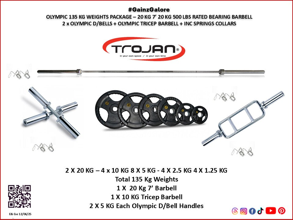 Trojan 135 Kg Olympic Weights Barbells & D/Bells Weights Pak