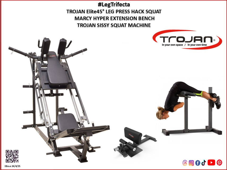 Leg Press 45°Hack Squat + Sissy Squat + Hyper Extension Bench