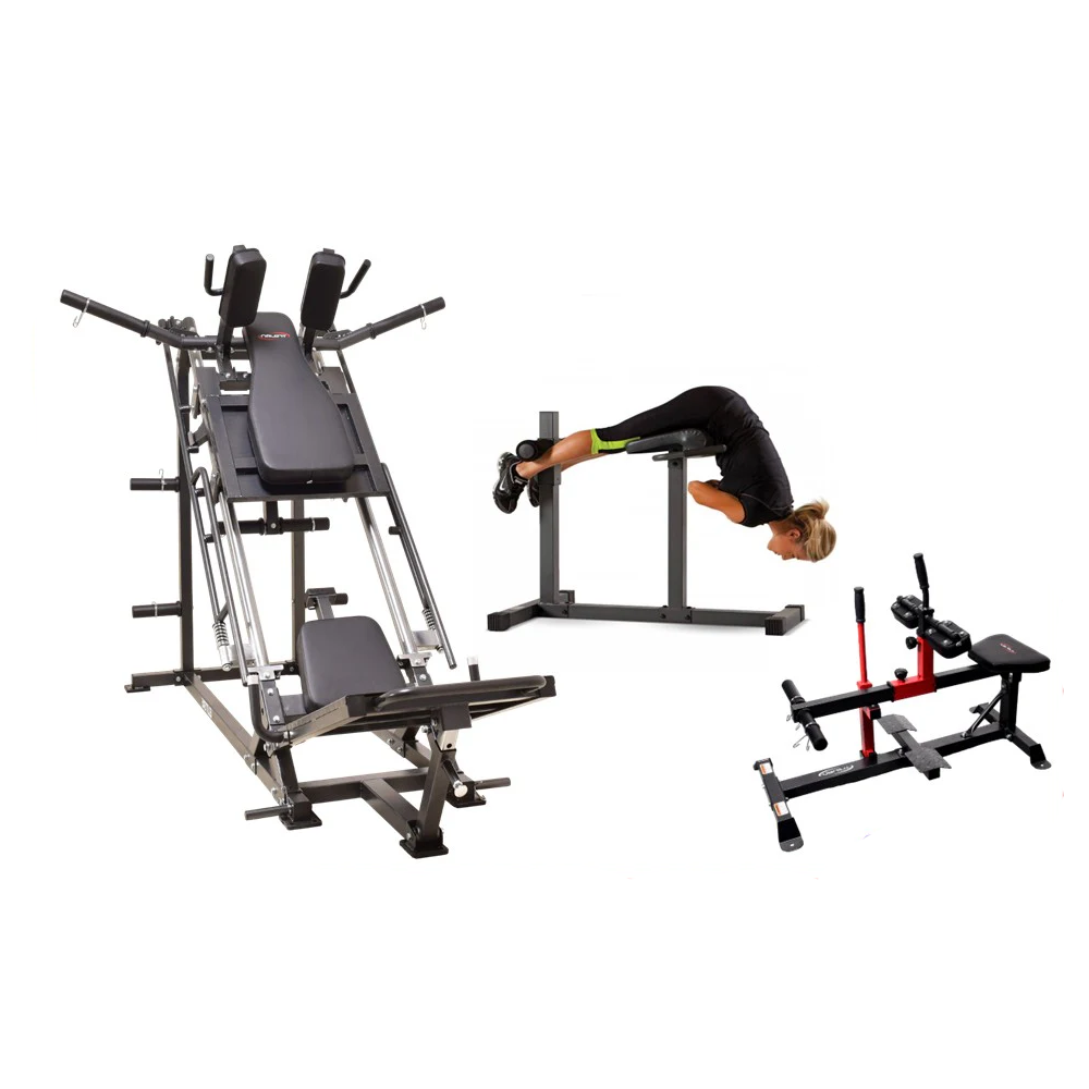 Leg Press 45°Hack Squat + Seated Calf Raise + Reverse Hyper Ext Bench