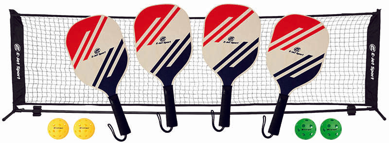 E-JET SPORT PICKLEBALL 4 PLAYER WOODEN SET WITH NET