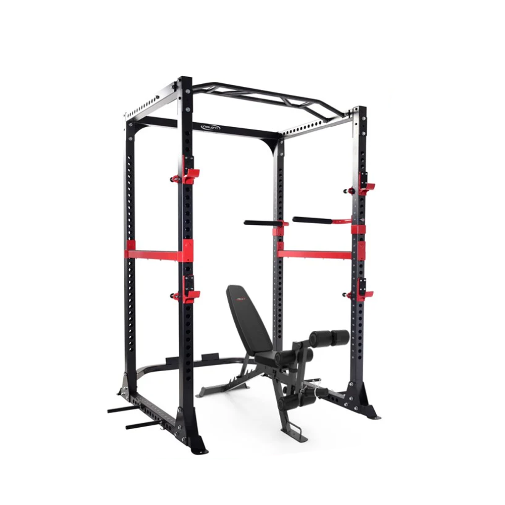 Power Rack Multi Chin Up Safety Bars Dip Handles + FID Bench + Leg Extension