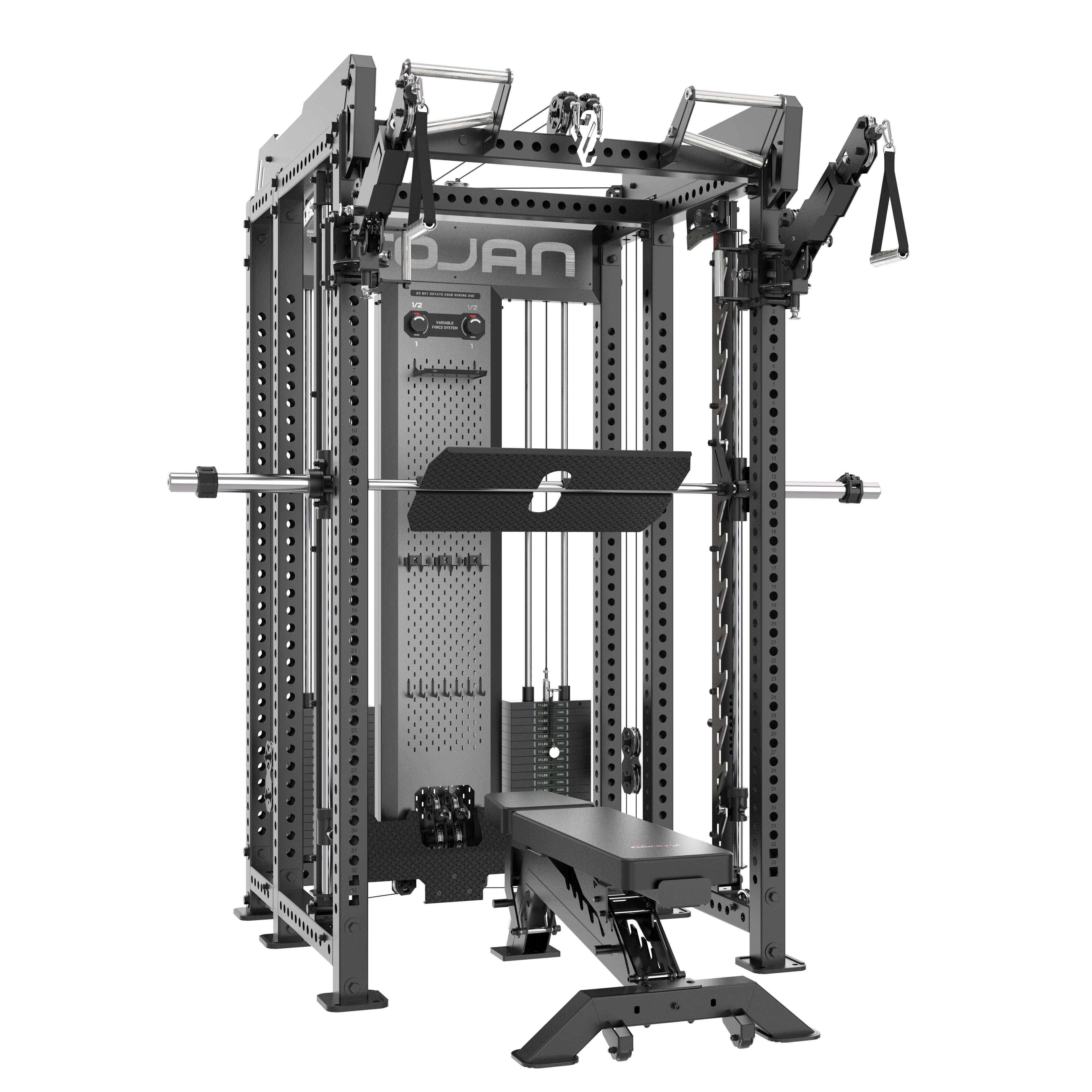 TRSM-SX1 ELITE Power Rack Smith Machine & Functional Trainer | Dual 90kg Stacks | 1:1 - 2:1 Cable Ratio + FREE Bench