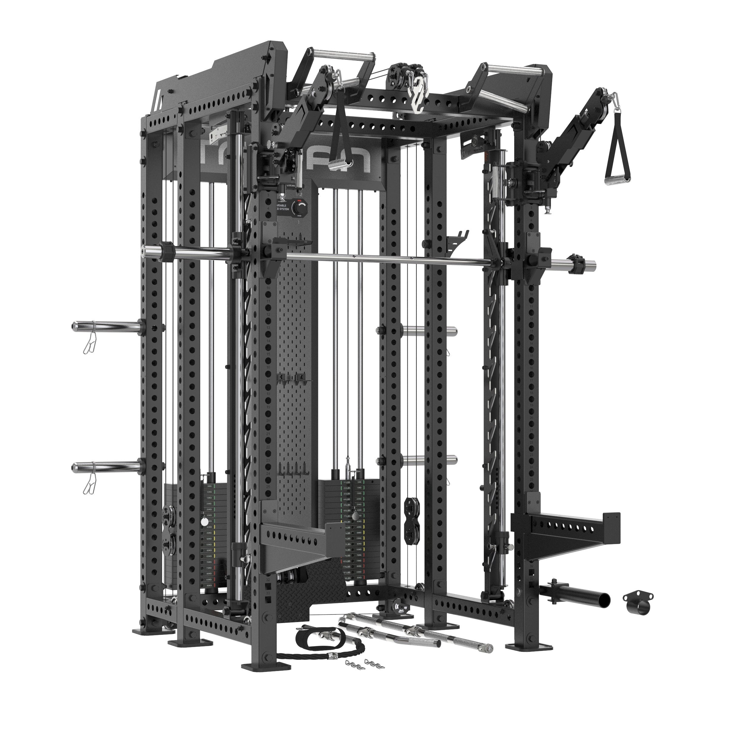 TRSM-X1 ELITE Power Rack Smith Machine & Functional Trainer | Dual 90kg Stacks | 1:1 - 2:1 Cable Ratio