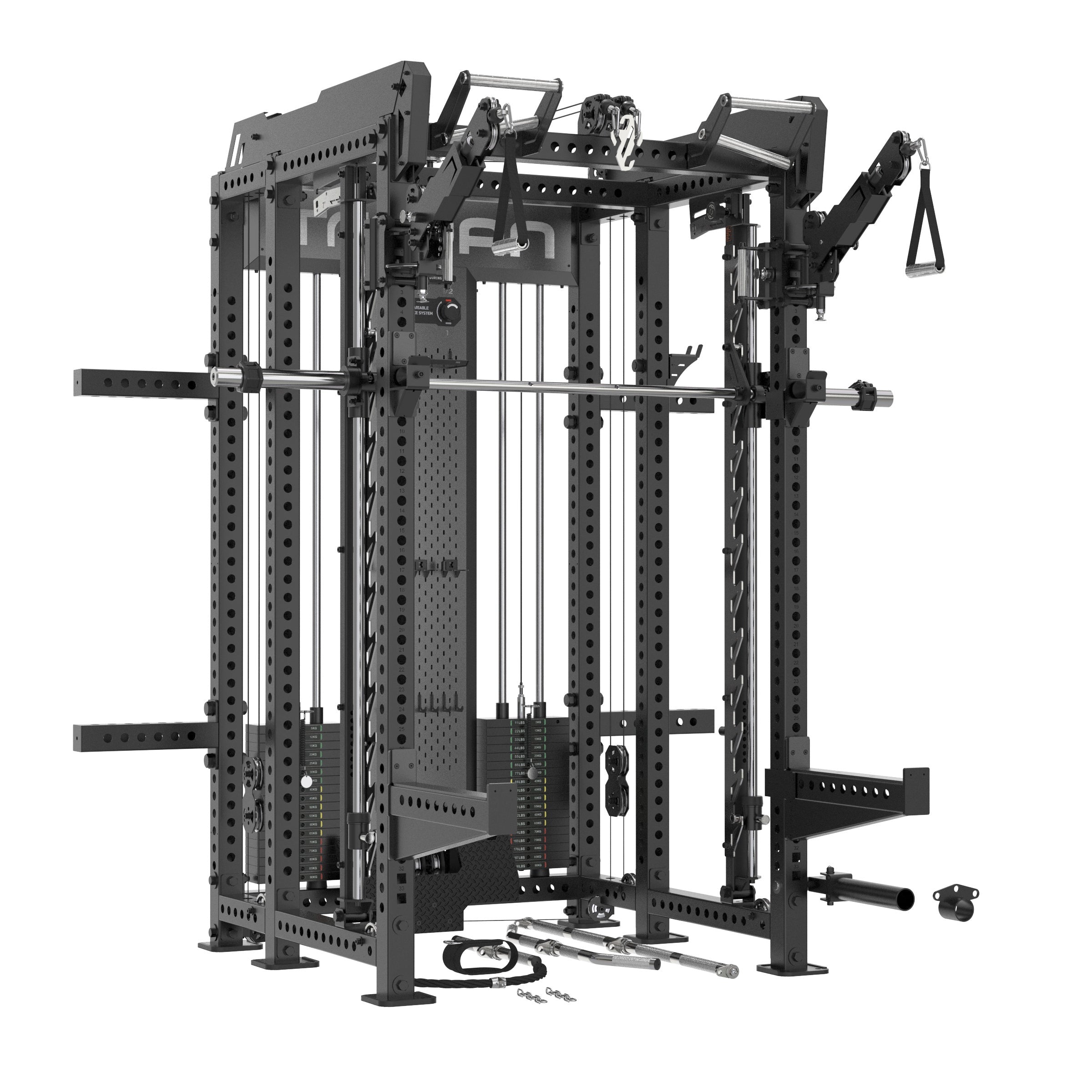 TRSM-X1 ELITE Power Rack Smith Machine & Functional Trainer | Dual 90kg Stacks | 1:1 - 2:1 Cable Ratio