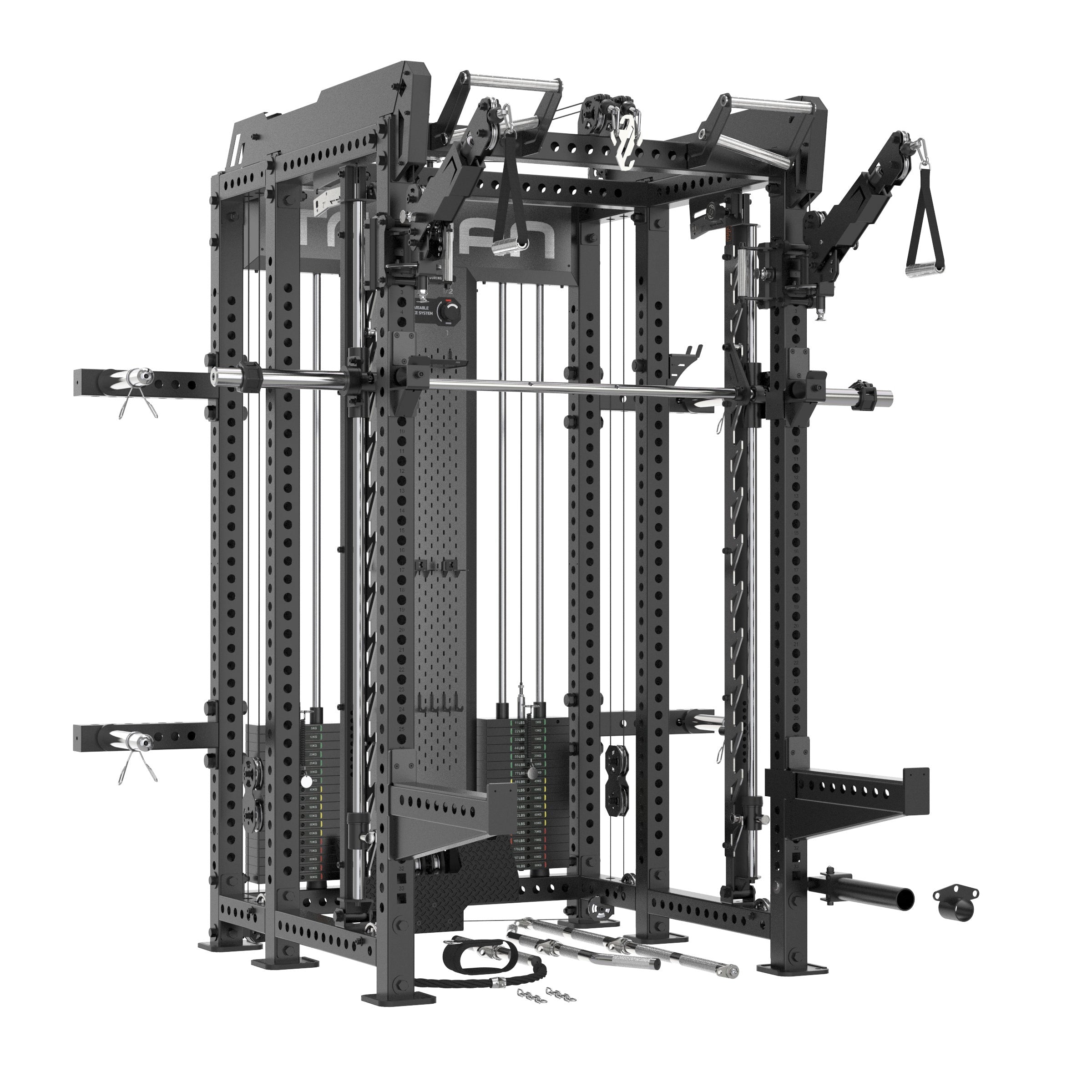 TRSM-X1 ELITE Power Rack Smith Machine & Functional Trainer | Dual 90kg Stacks | 1:1 - 2:1 Cable Ratio