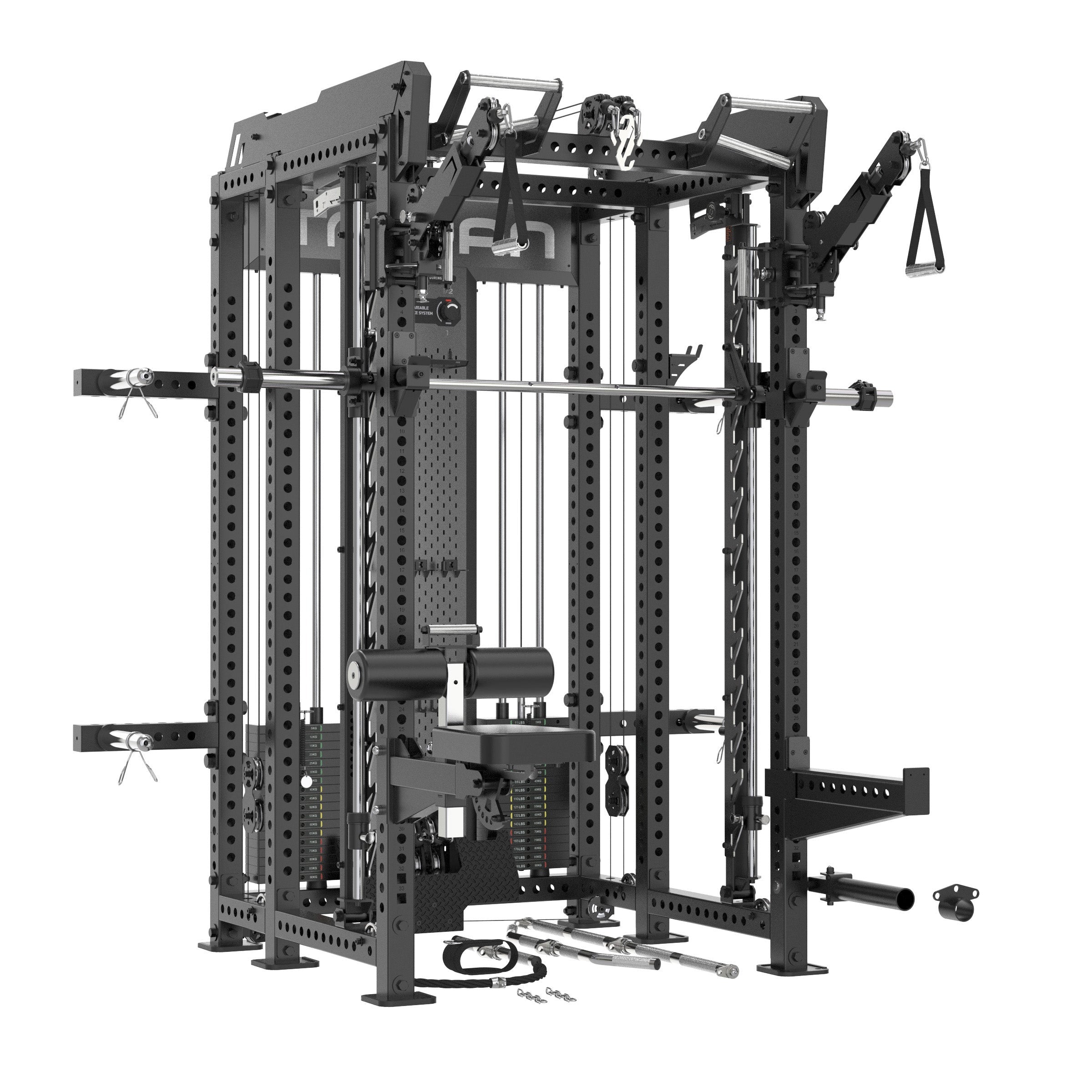 TRSM-X1 ELITE Power Rack Smith Machine & Functional Trainer | Dual 90kg Stacks | 1:1 - 2:1 Cable Ratio