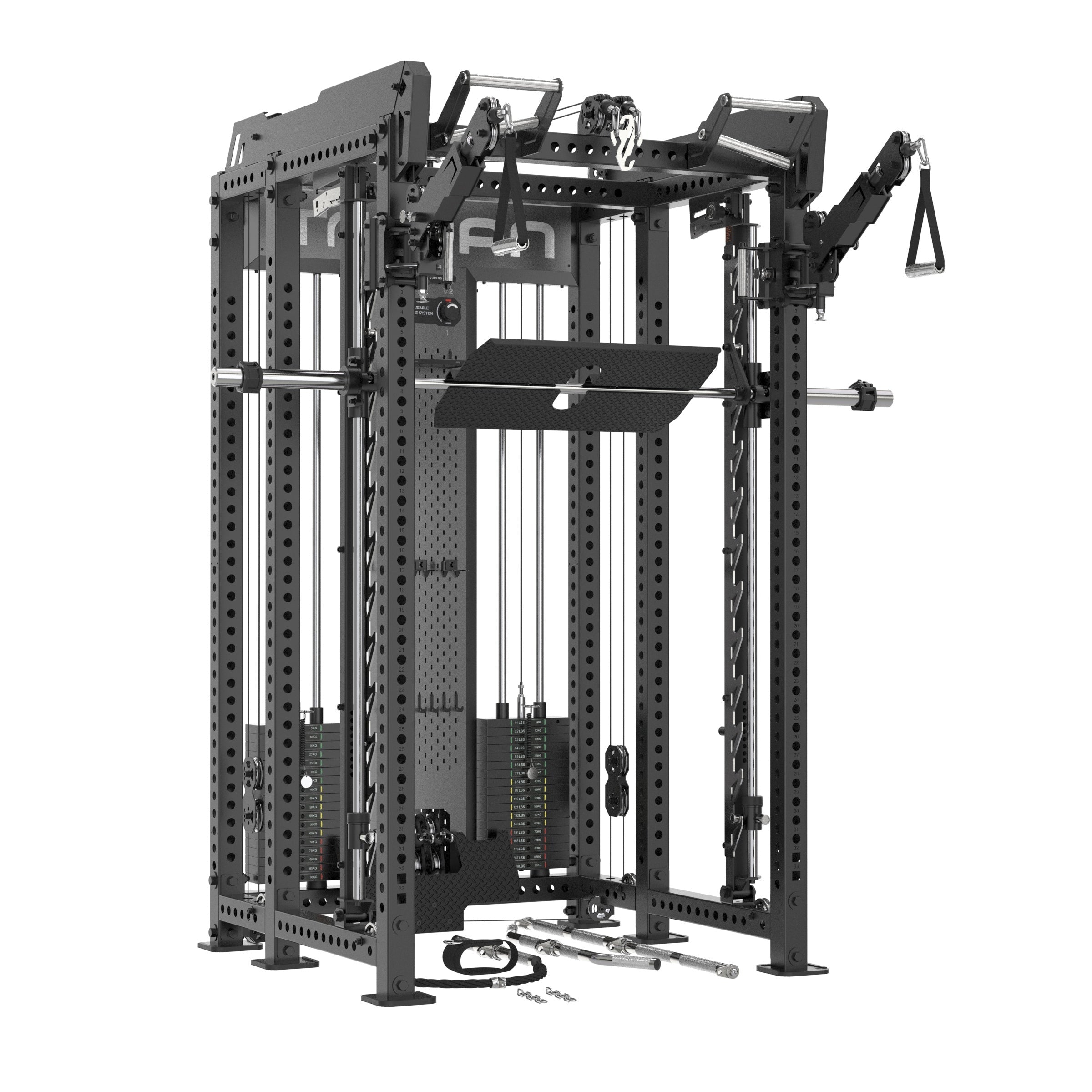 TRSM-X1 ELITE Power Rack Smith Machine & Functional Trainer | Dual 90kg Stacks | 1:1 - 2:1 Cable Ratio