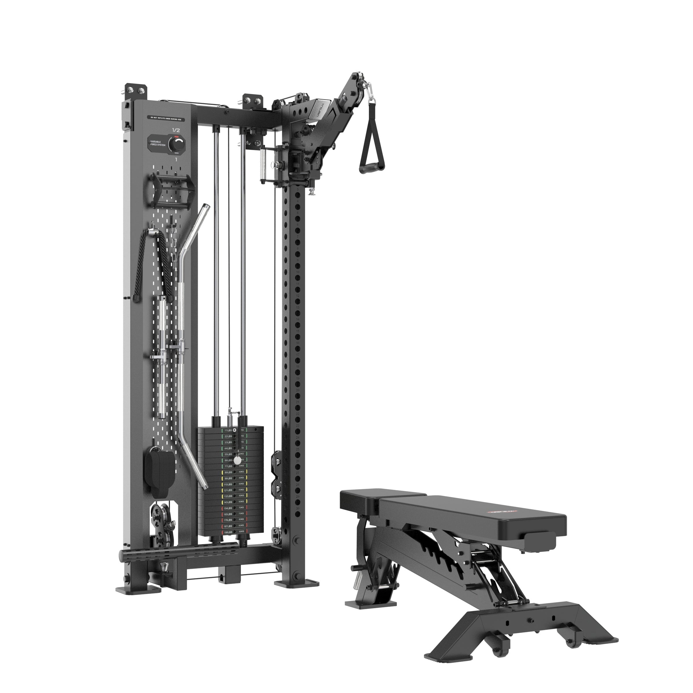 TRCFT-X1 ELITE Functional Trainer + SX1 Bench | Wall-Mount | 90kg Stack | 1:1–2:1 Ratio