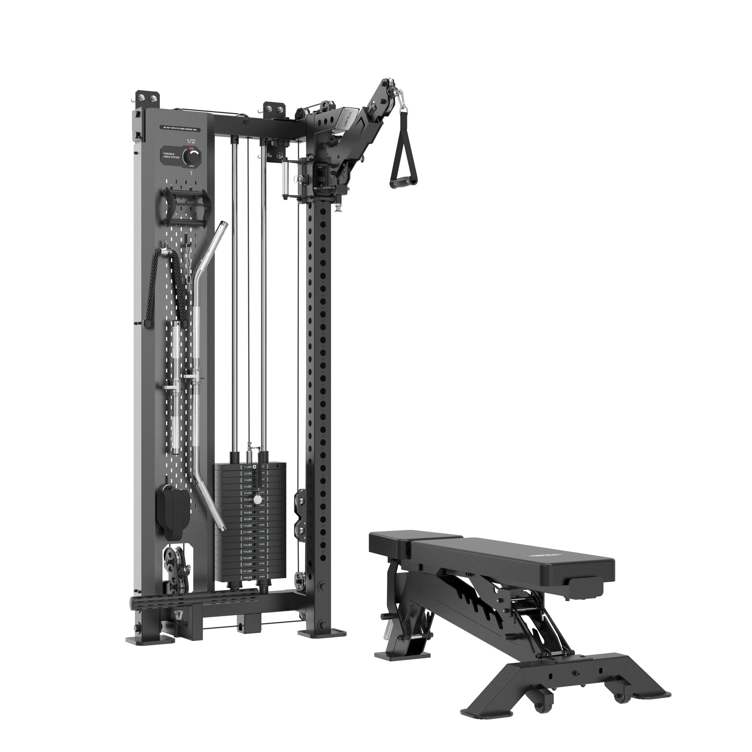 TRCFT-X1 ELITE Functional Trainer + SX1 Bench | Wall-Mount | 90kg Stack | 1:1–2:1 Ratio