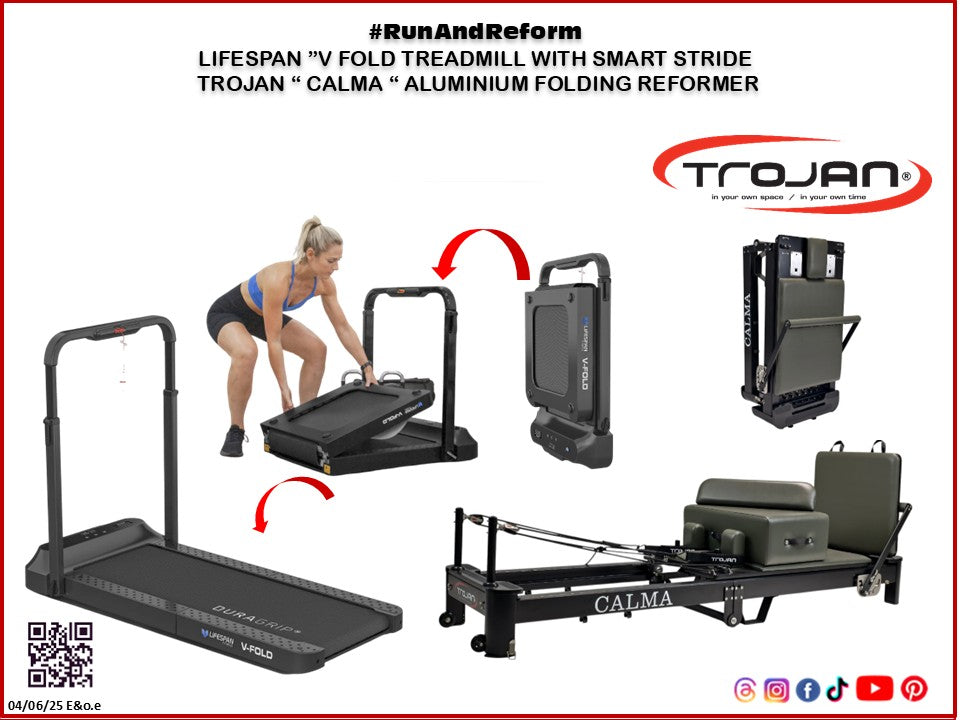 Trojan Folding Aluminium " Calma " Reformer Bundle "V" Fold Treadmill Pak