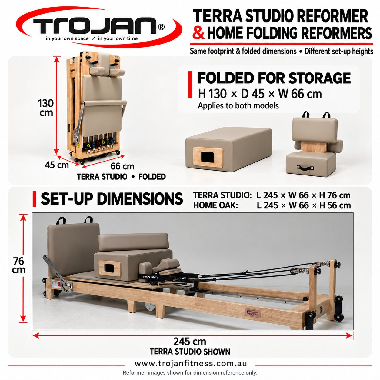 Trojan Green Home Oak Foldable Pilates Reformer – Smart Fitness Value New