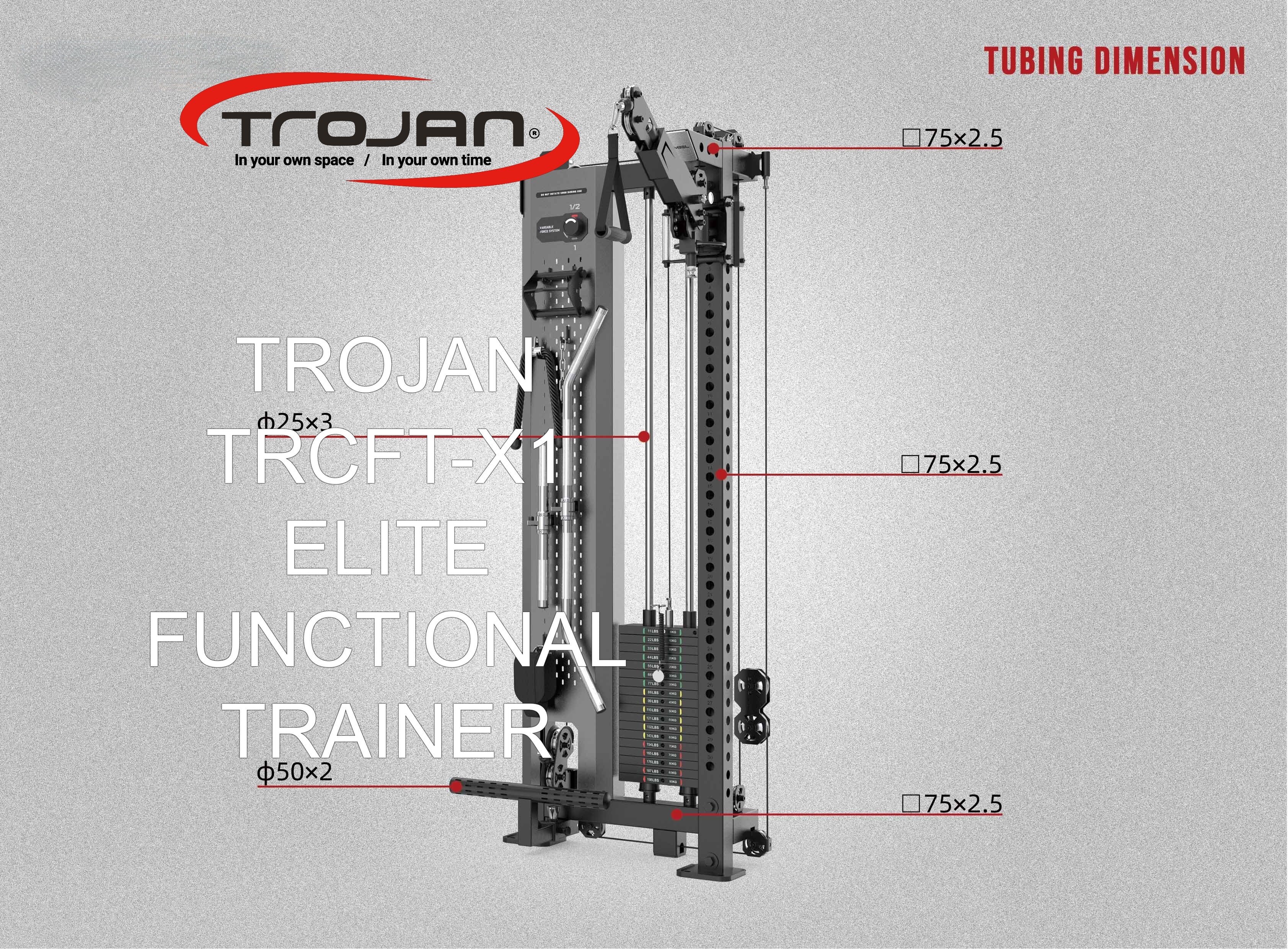 TRCFT-X1 ELITE Functional Trainer + SX1 Bench | Wall-Mount | 90kg Stack | 1:1–2:1 Ratio