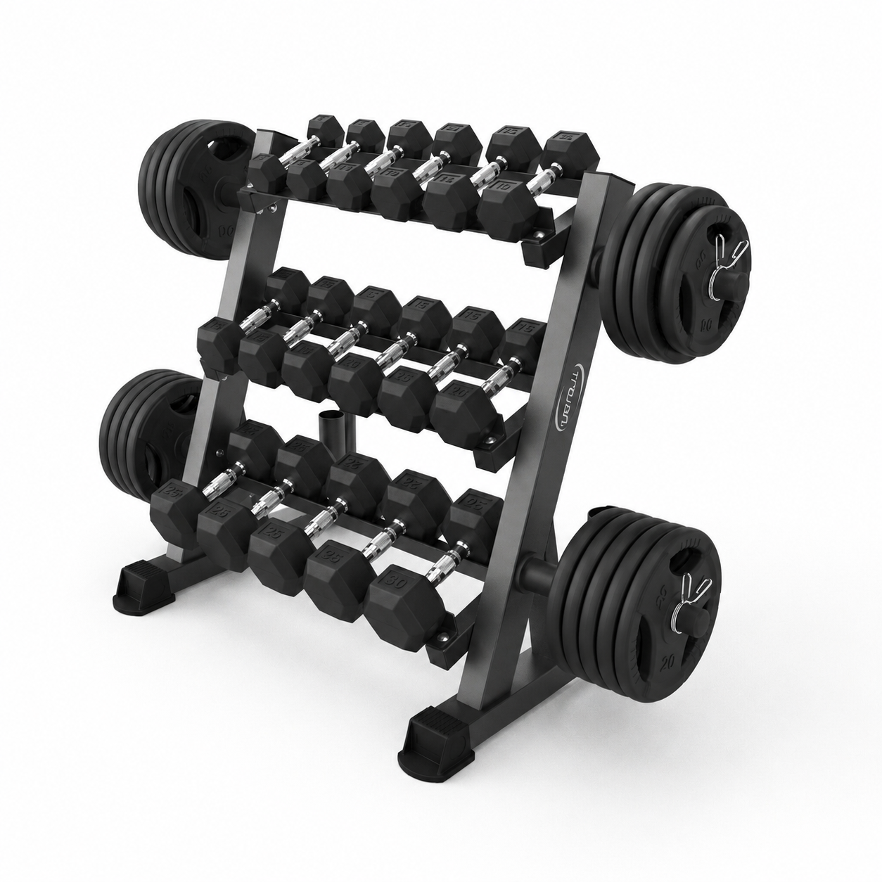 Dumbbell Rack 3 Tiers + 145 Kg Rubber Hex D/Bells