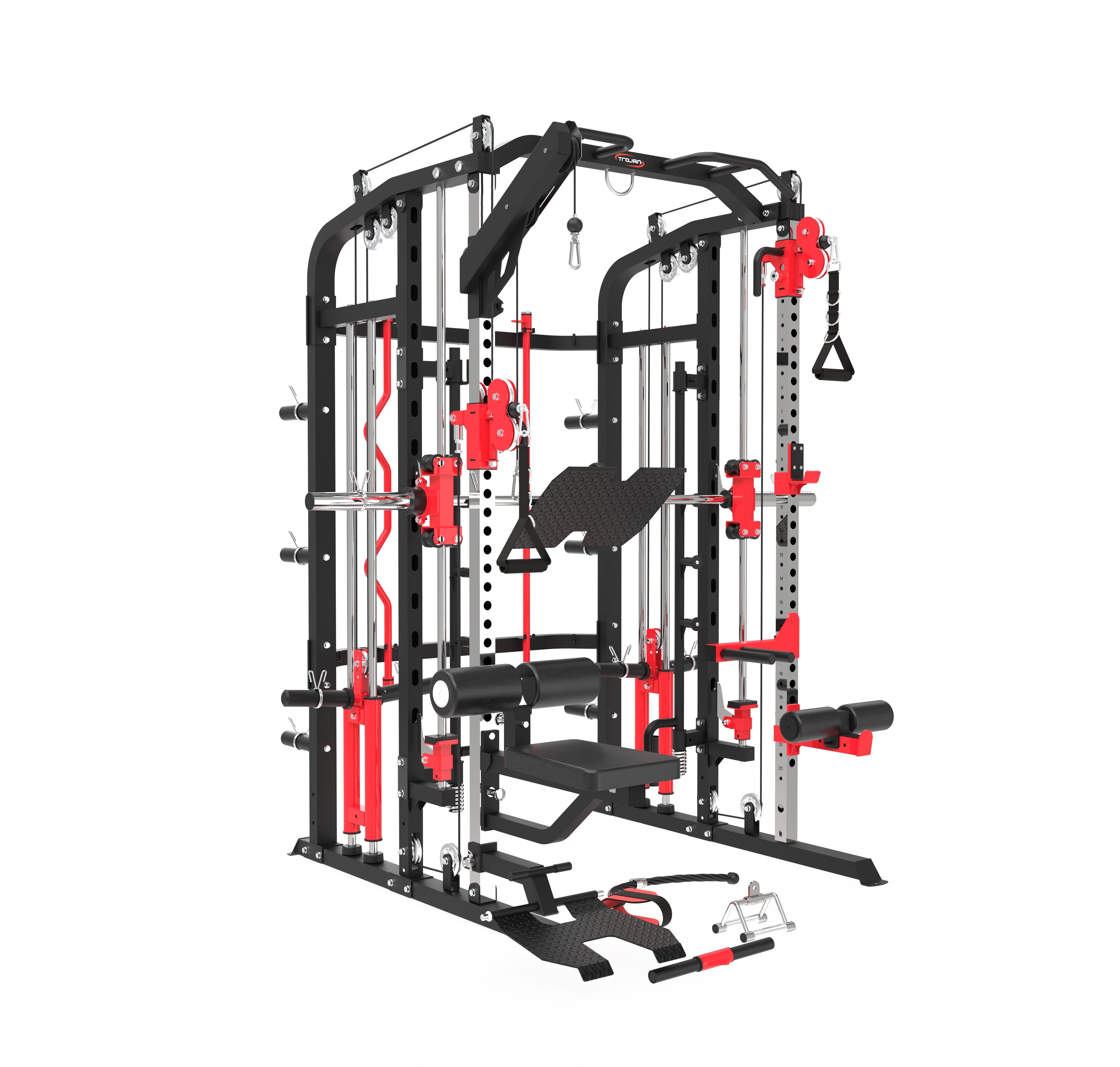 Functional Trainer Smith Machine Power Rack Inc Leg Press + Lat Pull Down Seat & Lat Attachment + Jammer Arms