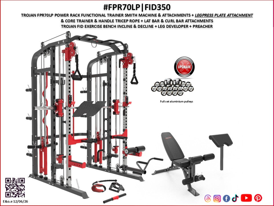 Trojan FPR70 All-in-One Trainer Smith, Rack, Leg Press & Bench + Leg Extension