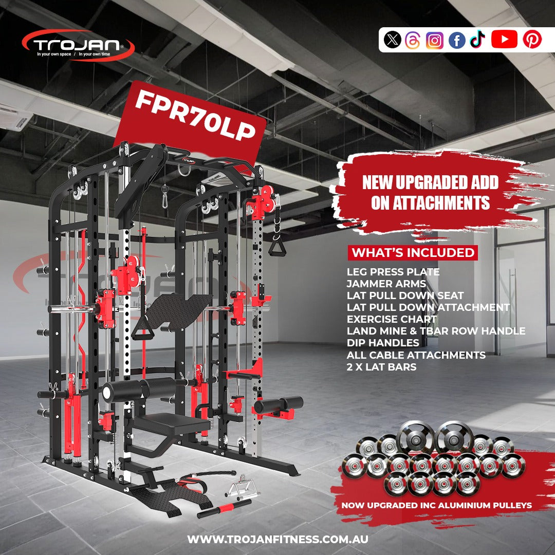 Functional Trainer Smith Machine Power Rack Inc Leg Press + Lat Pull Down Seat & Lat Attachment + Jammer Arms