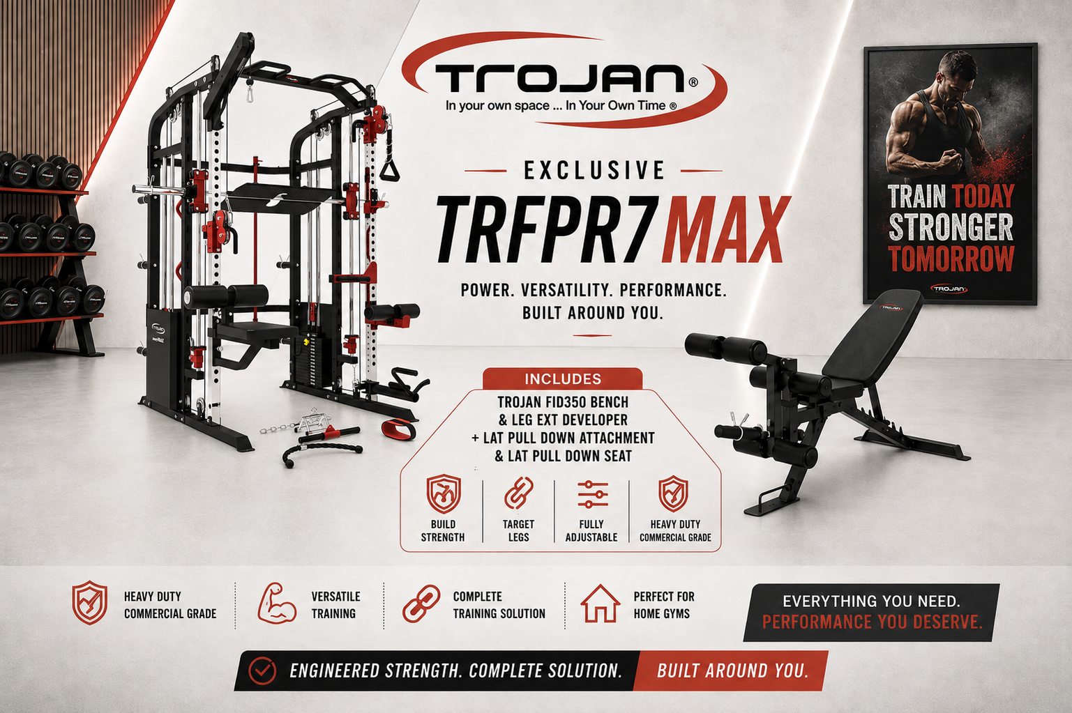 Smith Machine Functional Trainer FPR7MAX + 2 X 72 Kg Stacks | Leg Press + Lat Pull Down & Seat Attachment + Bench