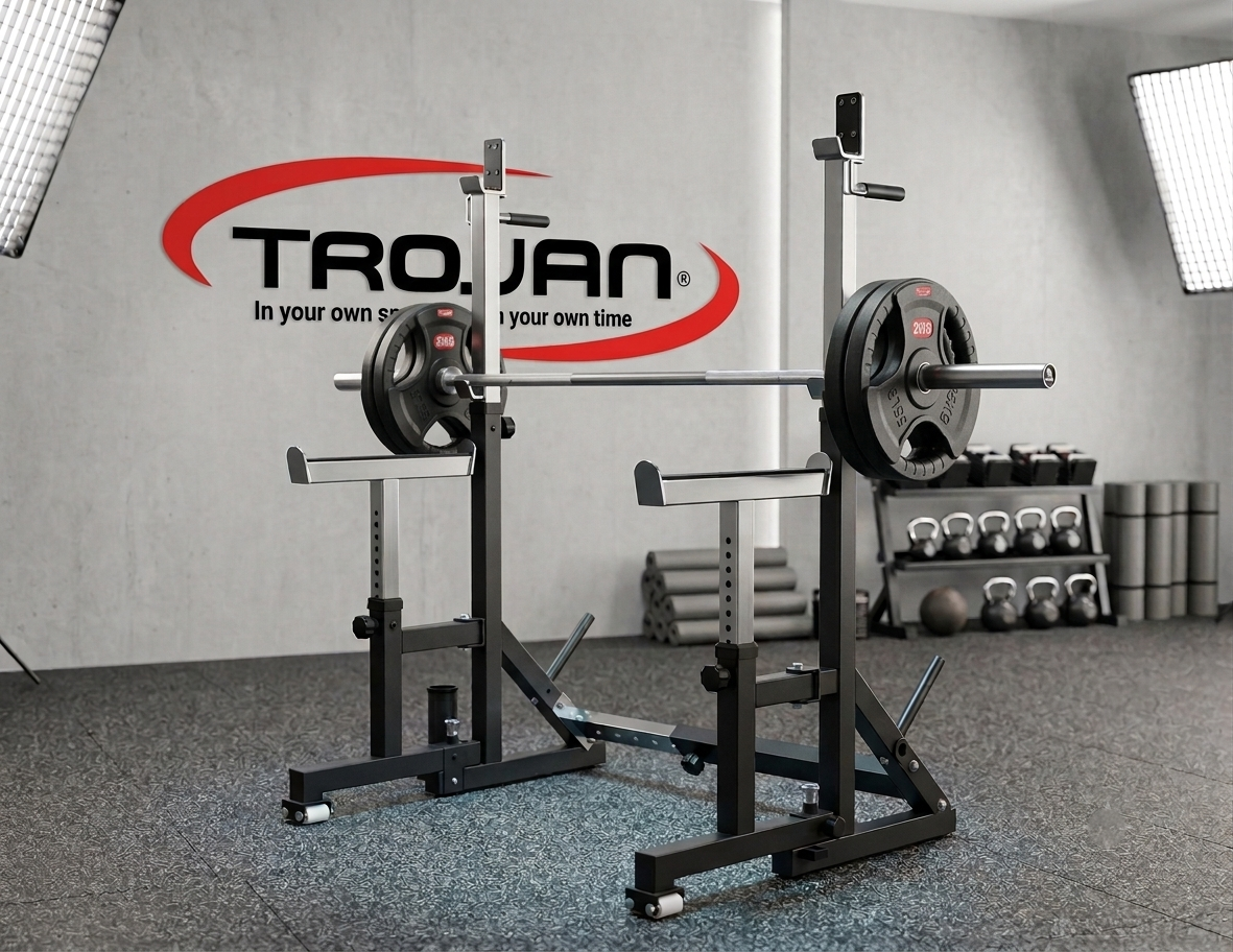 Trojan TRFSR Folding Squat Rack | TRFID350 Bench | 80 Kg Olympic Plates + 20 Kg Barbell Pak