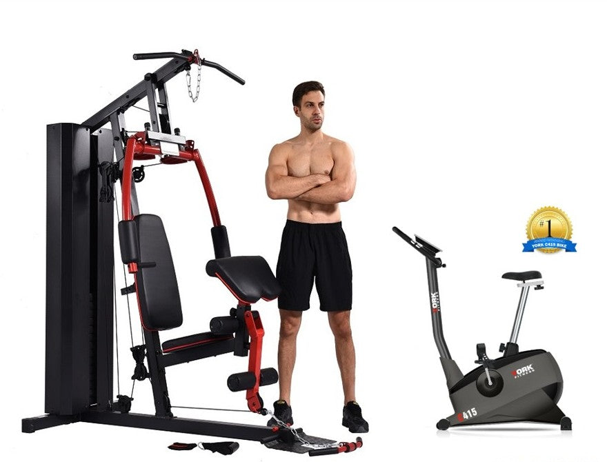 Home Gym with 94 Kg Stack Chest Press, Flys, Preacher + C415 York Exercise Bike