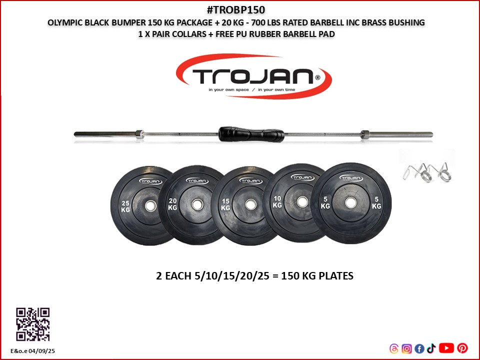 Bumper Plate Set 150 Kg in Pairs + 20 Kg 700 Lbs Barbell