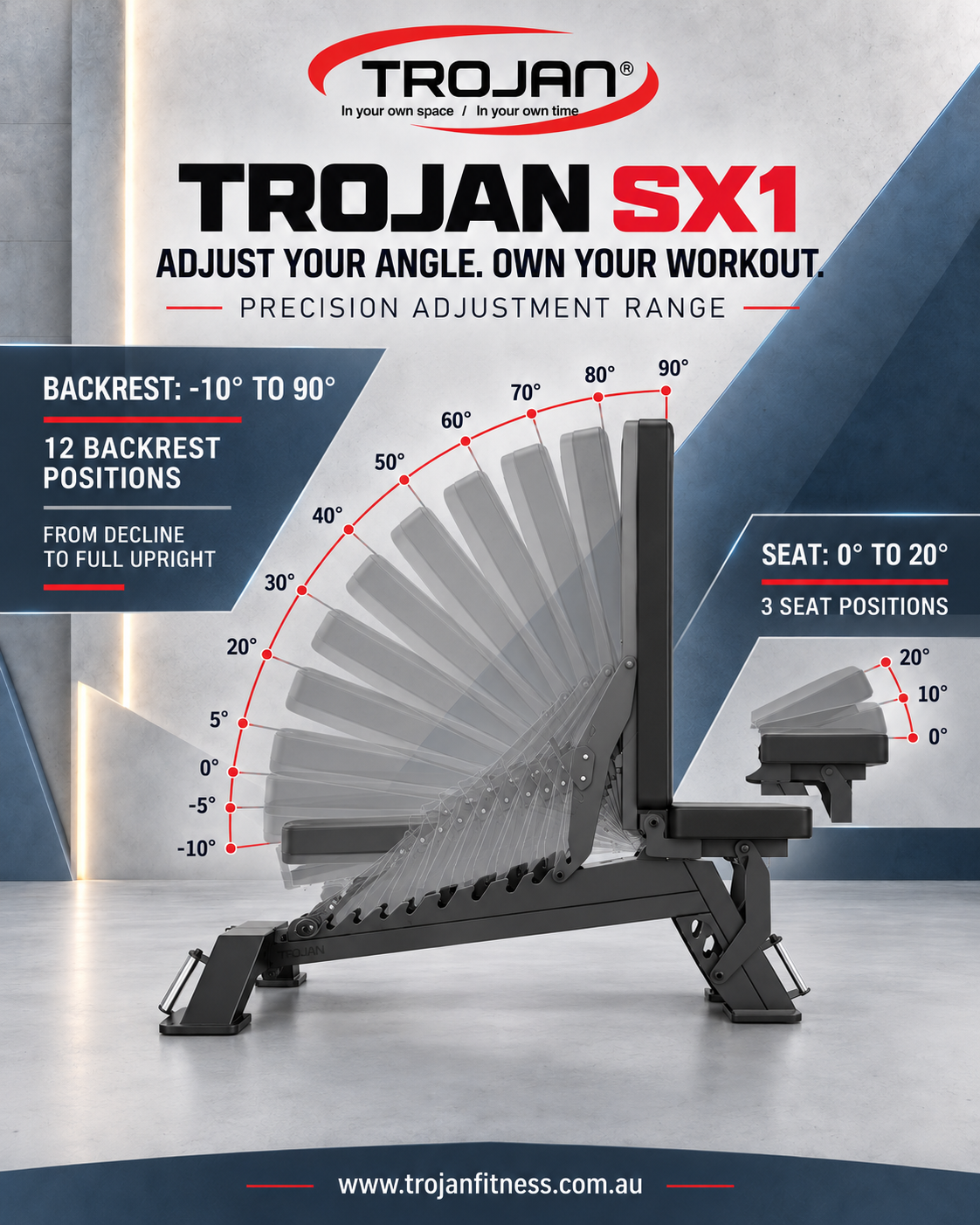 Trojan SX1 Elite Commercial Adjustable Bench & Preacher Attachment