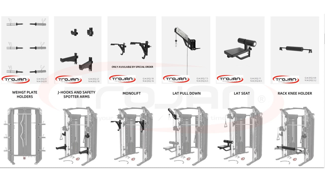 Trojan TRSM900FT Smith All in 1 Functional Trainer Leg Press + XTR HD Bench + Seated Leg Ext