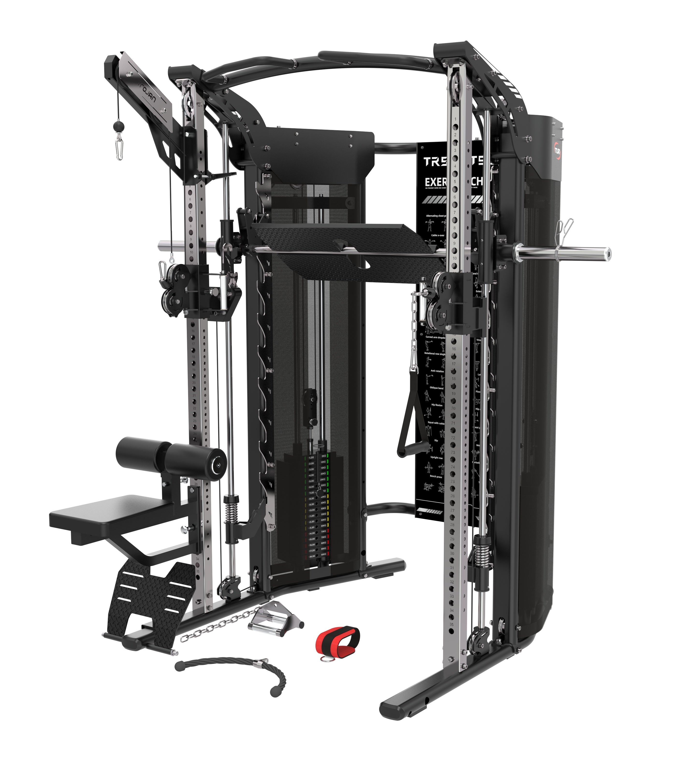 Trojan TRSM900FT Smith All in 1 Functional Trainer Leg Press + XTR HD Bench + Seated Leg Ext
