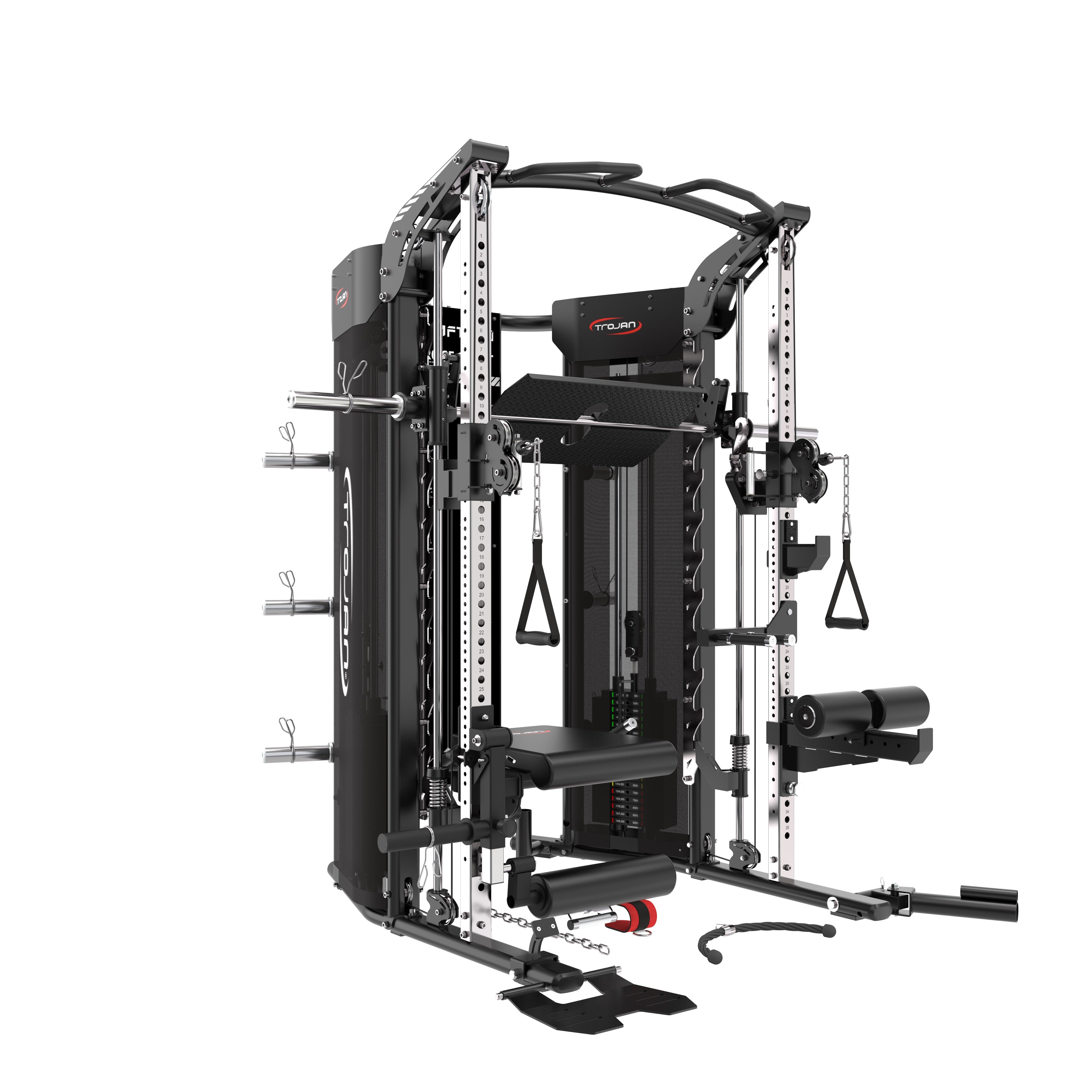 Trojan TRSM900FT Smith All in 1 Functional Trainer Leg Press + XTR HD Bench + Seated Leg Ext