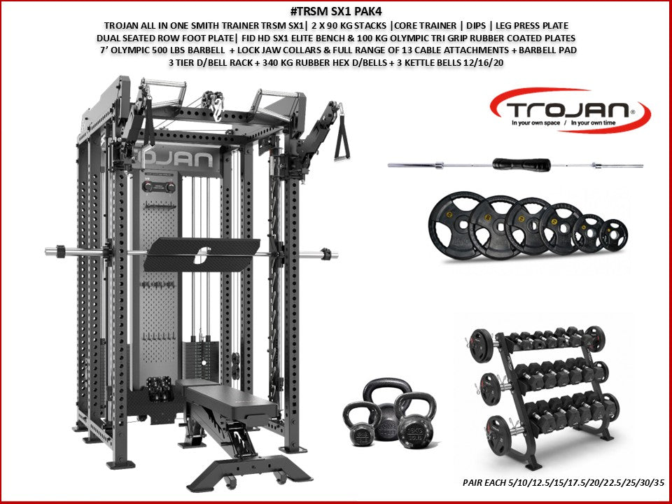 TRSM-SX1 ELITE Power Rack Smith Machine & Functional Trainer PAK4